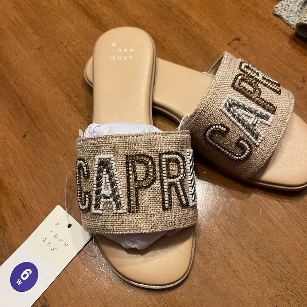 a new day Beige Beaded 'CAPRI' Slide Sandals
